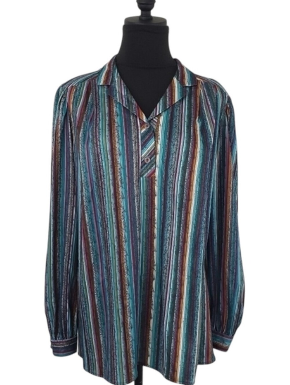 Vintage 80s Top Notch Womens Plus Size Blue Striped Blouse size 36